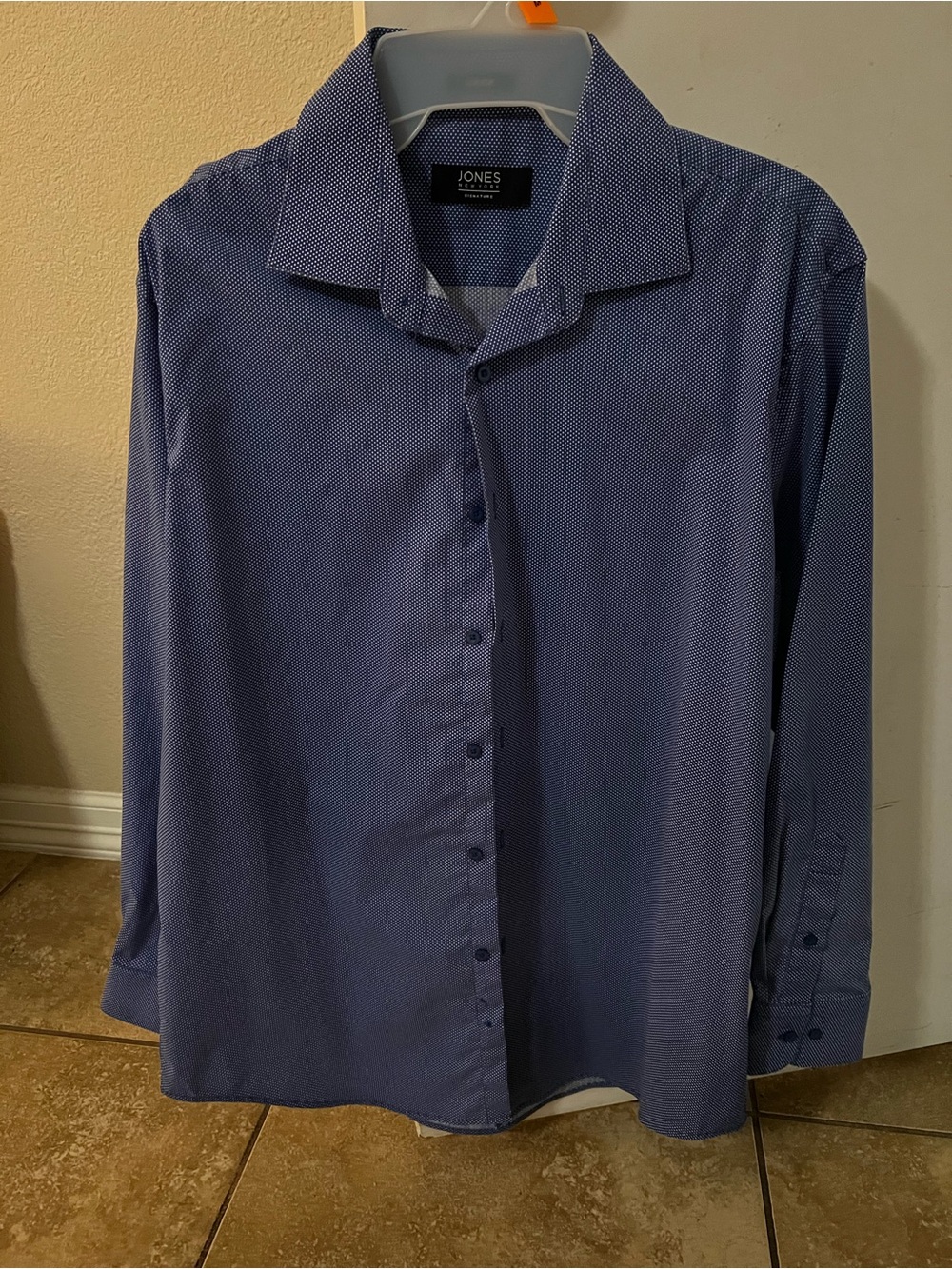 Jones New York Navy Micro-Pattern Dress Shirt
